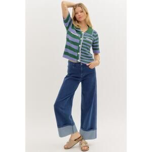 NWT Entro Wide Leg Cuffed Hem Denim Pants Ankle Length Small